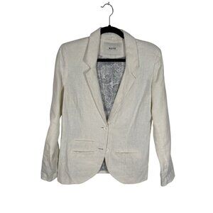 Malvin Hamburg-Germany Women SZ L Ivory 100% Linen Lined 2 Button Blazer Jacket